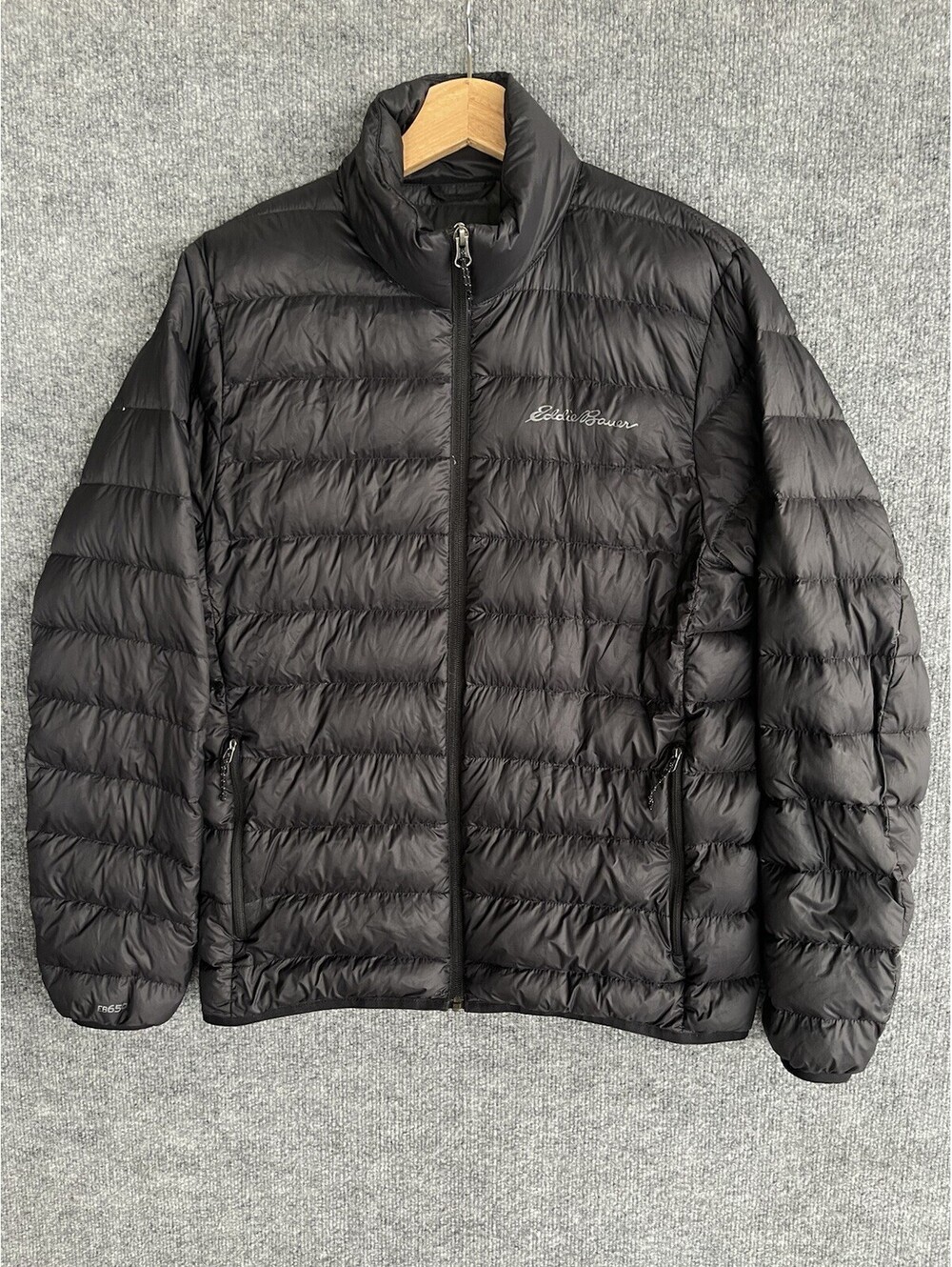 Eddie Bauer EB650 Puffer Jacket Mens S Black Down Full Zip Lightweight Movk